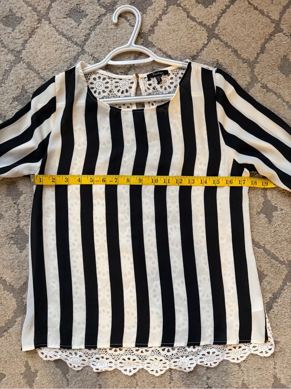 Monteau Black and White Vertical Stripe Lace-Hem Blouse - Picture 8 of 10